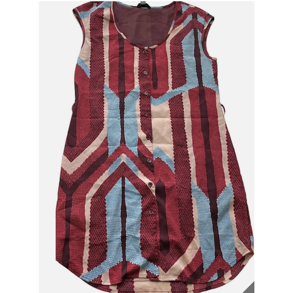 Aqua Dress Womens Small Geometric Button Down Sleeveless Pockets Modern - Picture 2 of 7